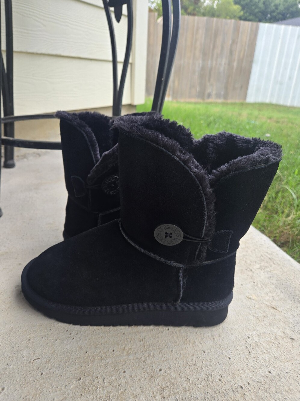UGG Black Suede Button-Accent Shearling Boots